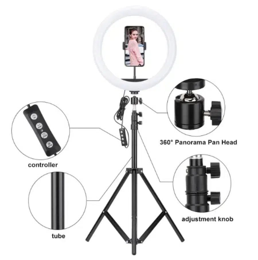 12 inch ring light with 7 feet tripod stand, controller and 360 degree pan head