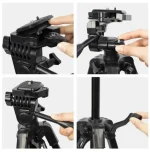 Tripod 380A pan head, quick release plate and height crank