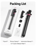 Ulanzi MT-78 packing list: tripod, phone clamp, quick-release plate