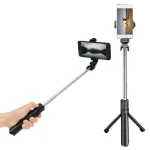 XT-02 selfie stick extended and standing as a tripod