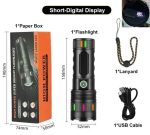 High power super bright flashlight with digital display, lanyard and USB cable