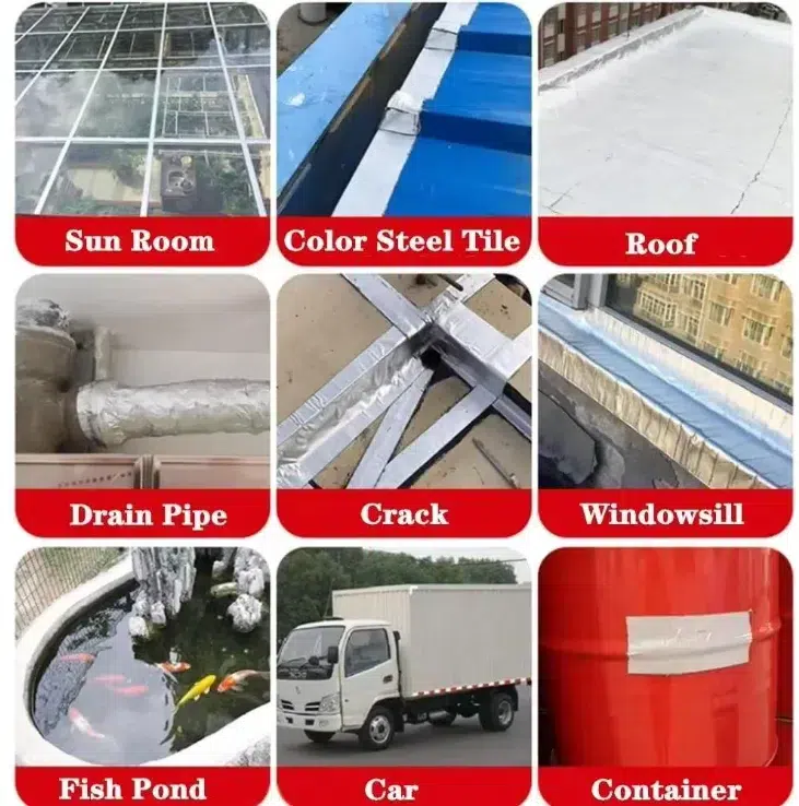 Waterproof tape uses - roof, drain pipe, window, crack, container